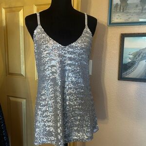 Boston Proper Silver Sequin V-Neck Camisole Top